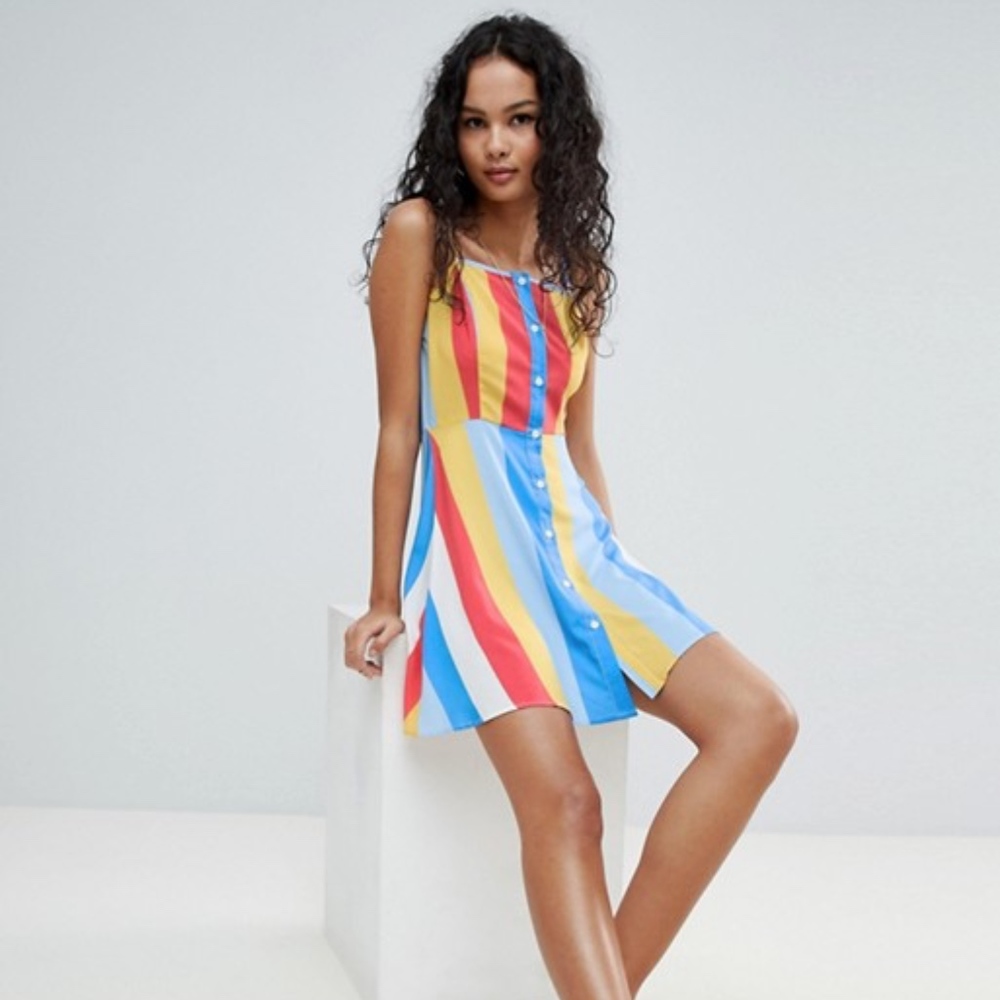 ASOS ButtonFront Rainbow Stripe Sundress NWOT